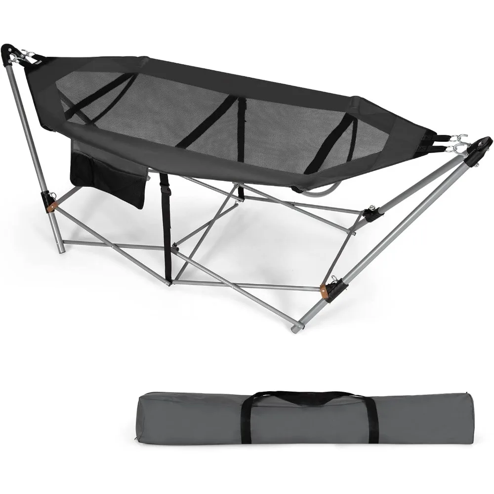 

Hammock with Stand Included, Camping Hammock with Carrying Bag & Storage Pocket, Portable Heavy Duty Self Standing Hammock, Ind