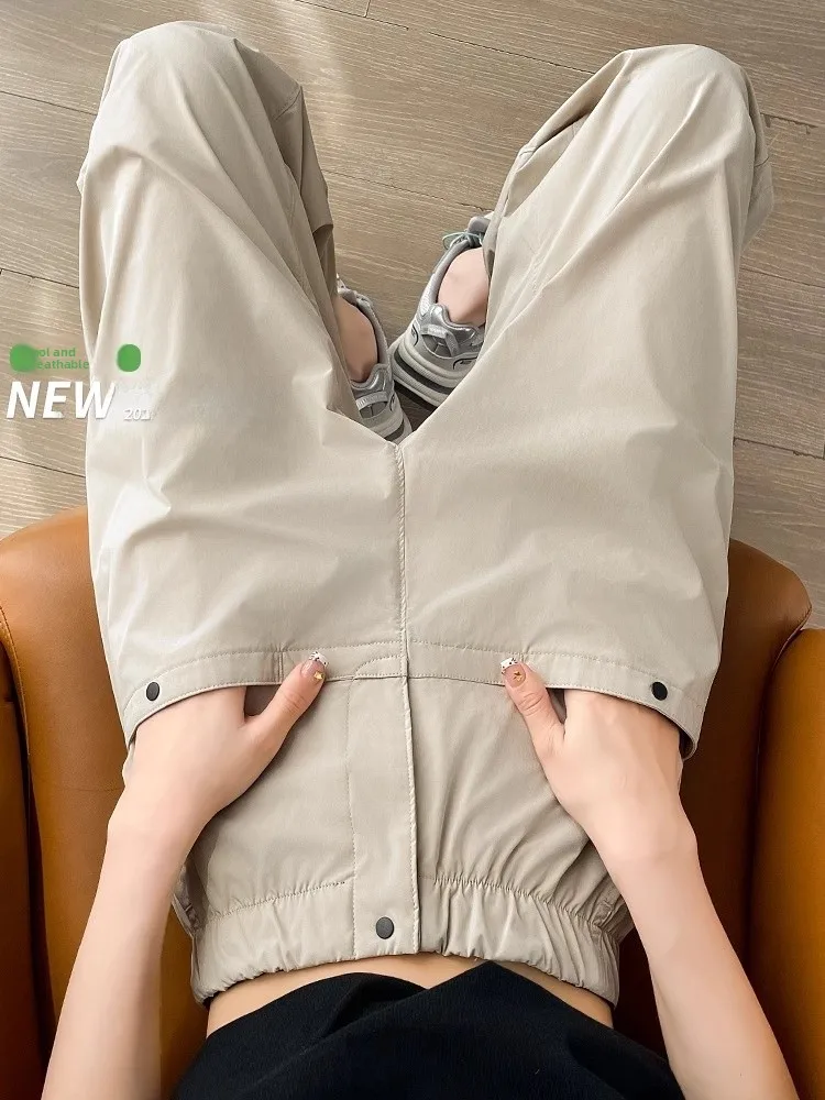 

Ice Silk Qui Dry Sport Pants Women Summer Thin High Waist Loose Slimming Small Size Casual Straight Leg Pants