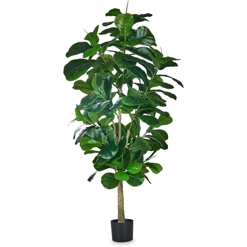 

Artificial Fiddle Leaf Fig Tree, Tall Fake Floor Plants with 150 Large Realistic Leaves in Plastic Pot
