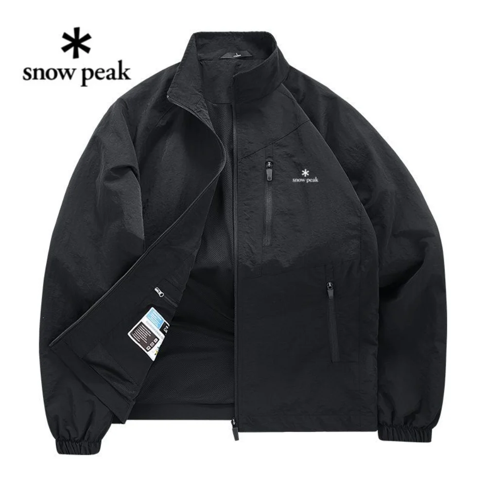 snow peak Men Stand Collar Cargo Jacket Windproof Outdoor Loose Thin Casual Fashion Coat Hiking Camping Daily Wear