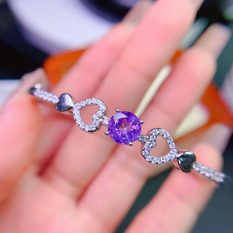 

Natural Amethyst Bracelet for women silver 925 jewelry luxury gem stones 18k gold plated free shiping items