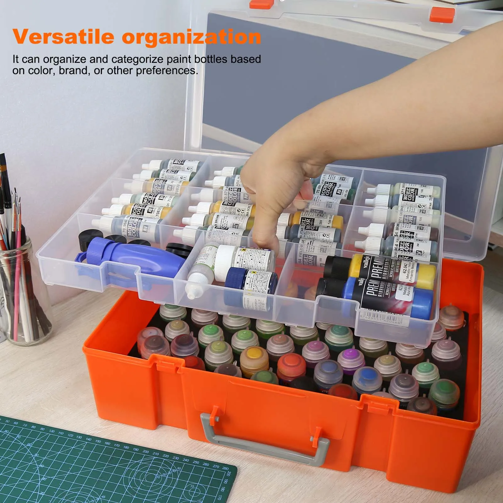 Evemodel-organizador de pintura modelo SN03S, Maleta de almacenamiento de botellas de pigmento, caja portátil de doble capa