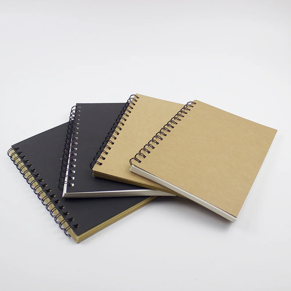 Vintage Kraft Paper Spiral Sketchbook Journal Planner Diary Notebook for Students Office Writing Drawing (Black Cover)