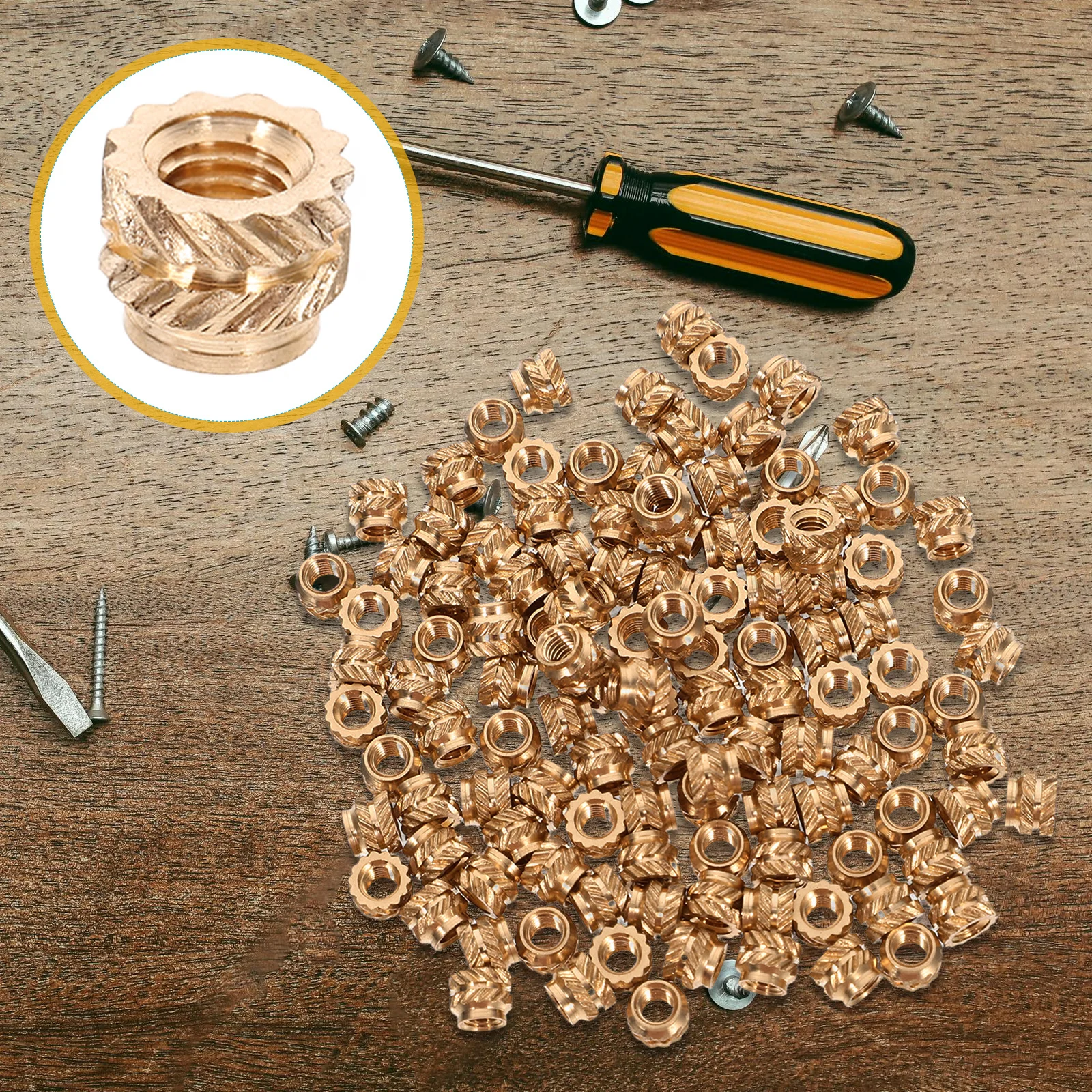 

120pcs Copper Set Insert M3 Thread Knurled Insert Nuts For Plastic Injection Molding Nut For 3D Printing Wood Plastic Injection