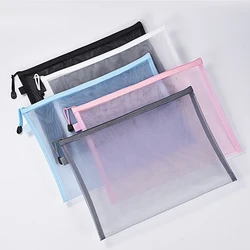 A4 Makeup Bags Visible Nylon Mesh Cosmetic Storage Bags 33x25cm File Data Bags Students Study Bag Office File Storage Bag