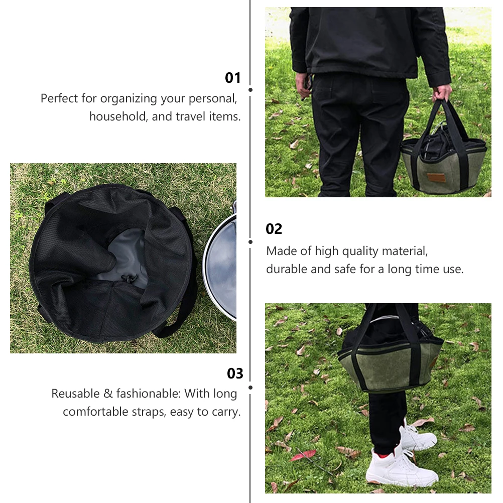 

Barbecue Storage Bag Large Capacity Canvas Tote Pot Holder Portable Handbag Camping Silverware Organizer Durable Reusable