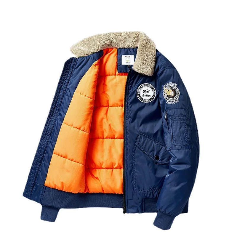 Thickened Cotton Pilot Jacket Men's Winter Down Jacket Parkas Coat Removable Fur Collar Padding puffer jacket Large Size HXY281