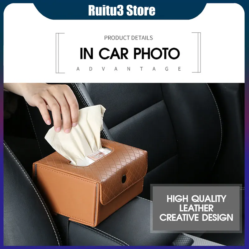 

High Grade Leather Car Tissue Box Fixable Armrest Box Sun Visor Seat Back Napkin Box Tissue Box