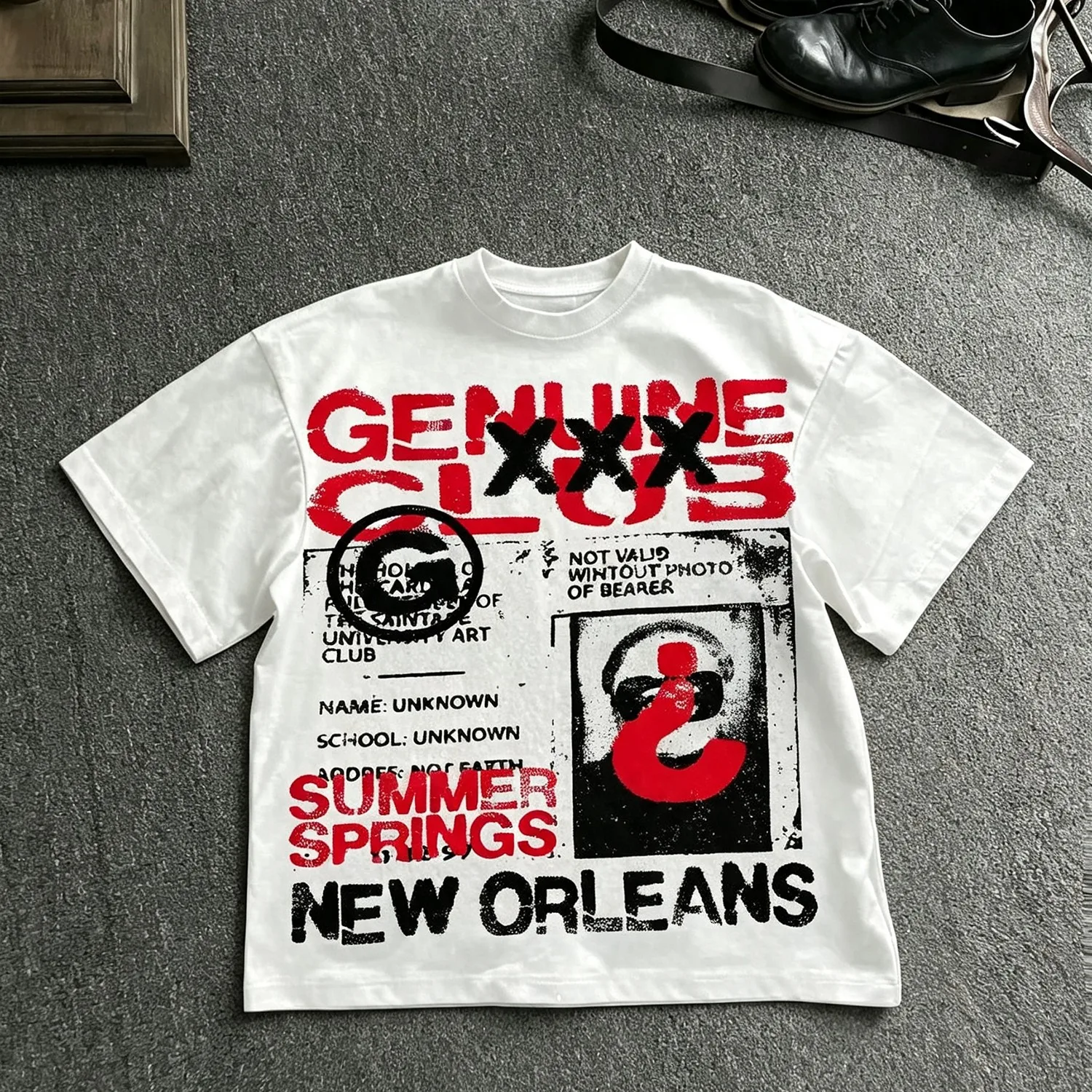 90s Retro Grunge New Orleans Summer Springs Stamp Text T Shirt Vintage Washed Distressed Typography Print Loose Fit Streetwear Unisex Soft Cotton Casual Short Sleeve Top