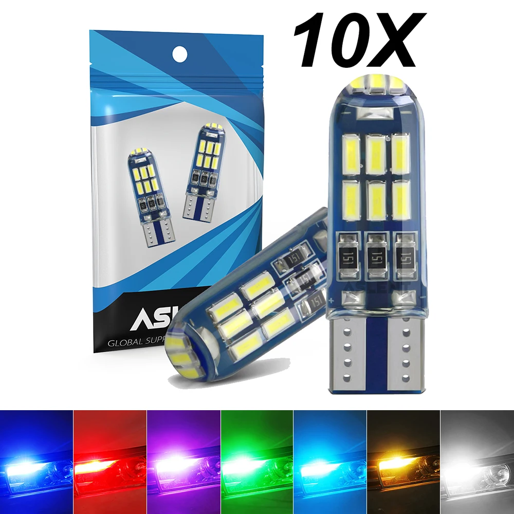 

10pcs Car T10 Led W5W 194 Led T10 Silicone Light 15led 3014 Canbus Clearance Reading License Plate Lamp Door Dome Light