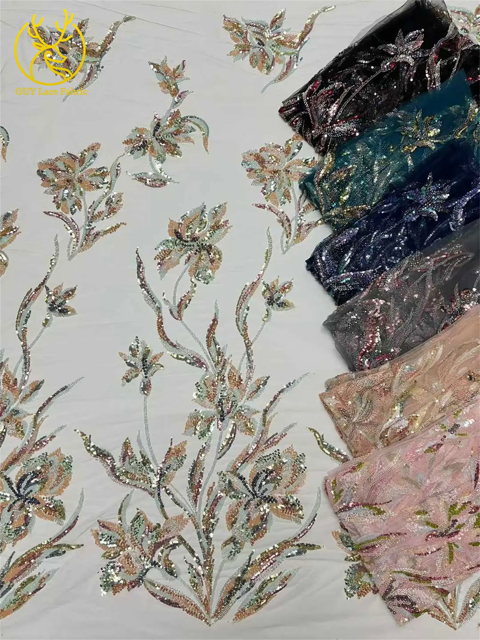 Luxuriöser afrikanischer Brautkleidstoff mit Perlenstickerei 2026 – Neuer französischer nigerianischer bestickter Blumen-Pailletten-Spitzenstoff für Hochzeits- und Partykleider – Detail 24