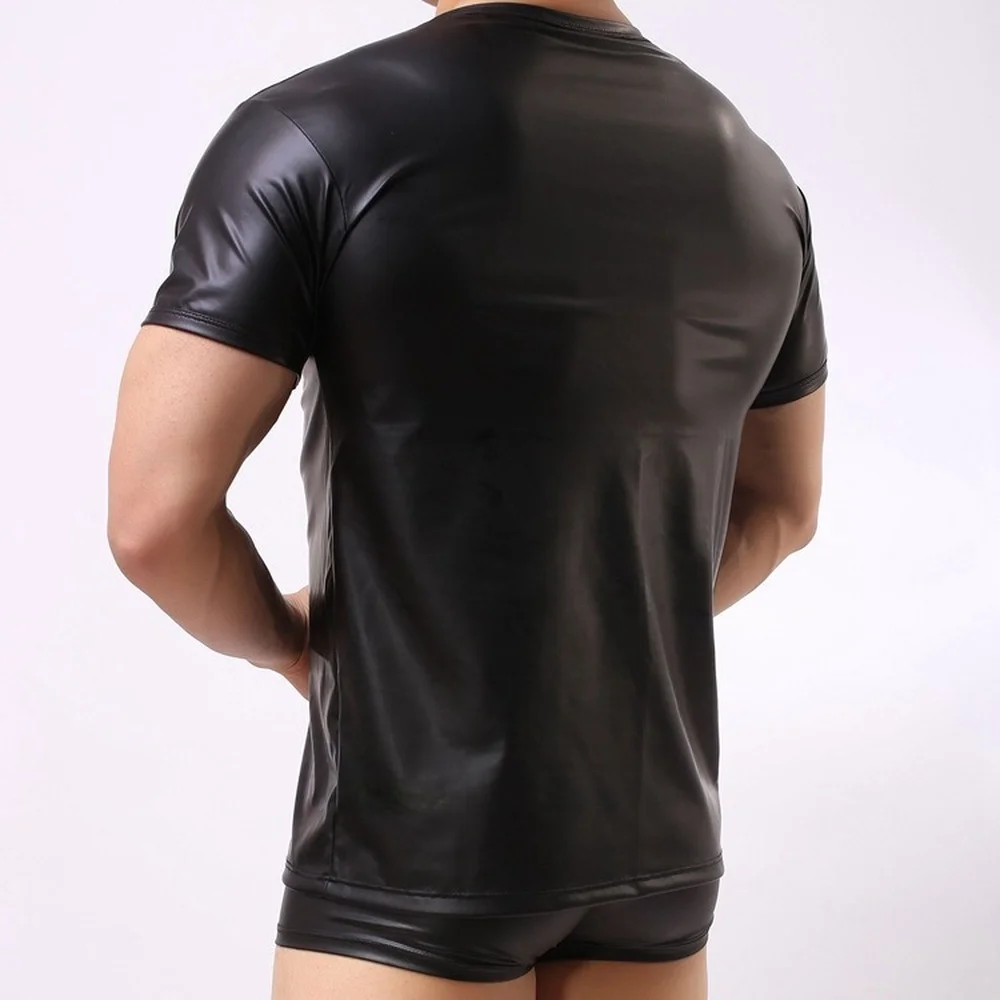 Mens Dark Style Patent Leather Shirt Sexy Slim Fit Sleeveless Top For Nightclub Performance Party Costume Male Vest