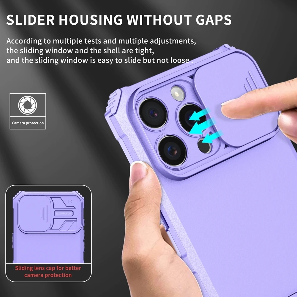 Kamera-Schutz-Schiebehülle für iPhone 17 16 15 14 13 12 11 8 7 Plus Pro X XS XR Max SE – Robuste Kunststoff-Handyhülle mit Halterung – Detail 17