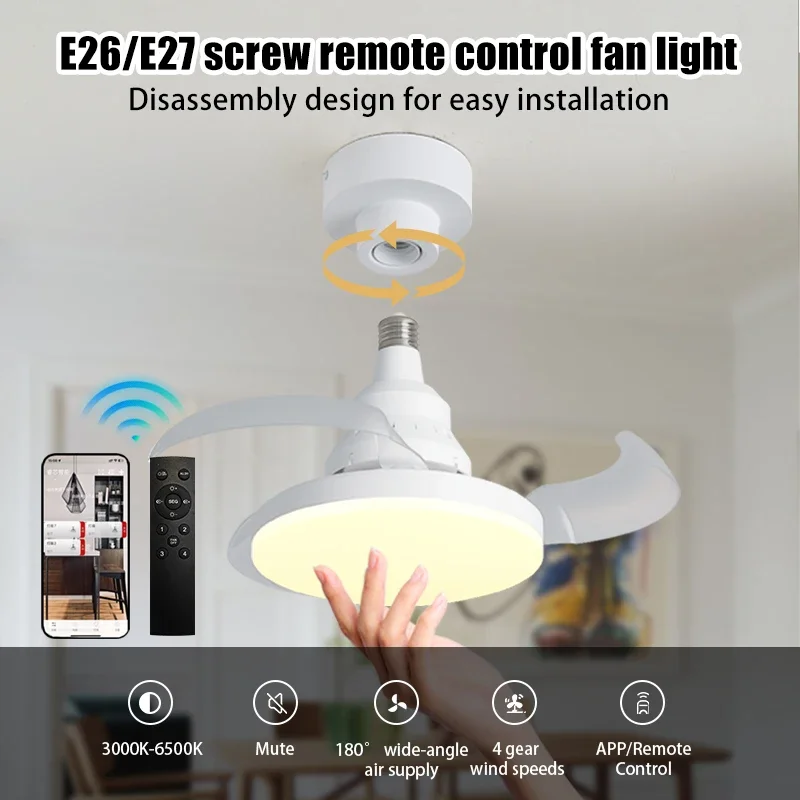 Ceiling Fan Light APP Remote Control Retractable Blades Fans with Light E27 Socket 4 Speed Dimmable Timing Bedroom Living Room