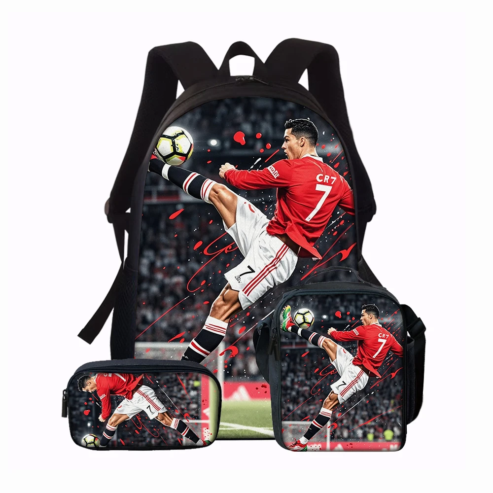 3pcs Football Flame Print Backpack Lightweight Daily Large Capacity School Bag Travel Bag with Shoulder Bag Pencil Bag Gift