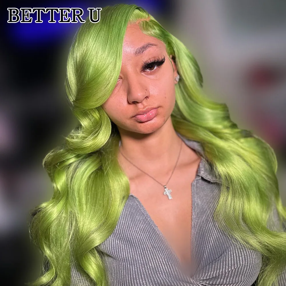 

13x4 Green Transparent Lace Frontal Wig Human Hair Preplucked Wigs For Women Body Wave 613 Colored Brazilian Human hair Wigs