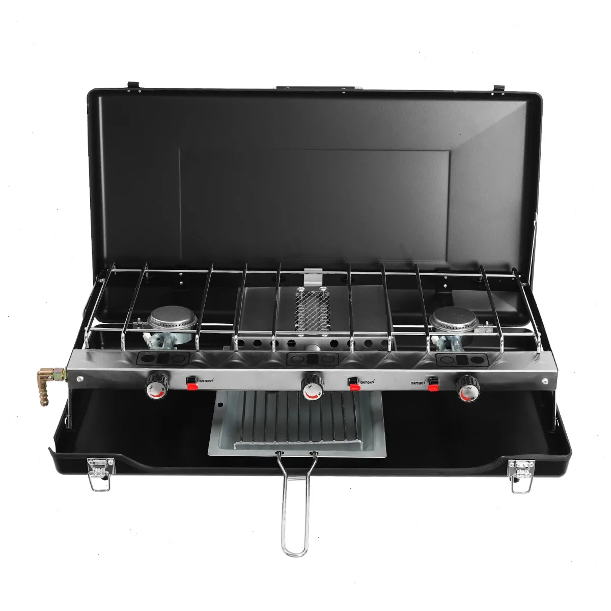 

Portable Camping Stove with Handle, One-Piece No Assembly BBQ Stove for BBQ, Hiking ,picnics , Parties , 22*11.8*13 Inch, Black