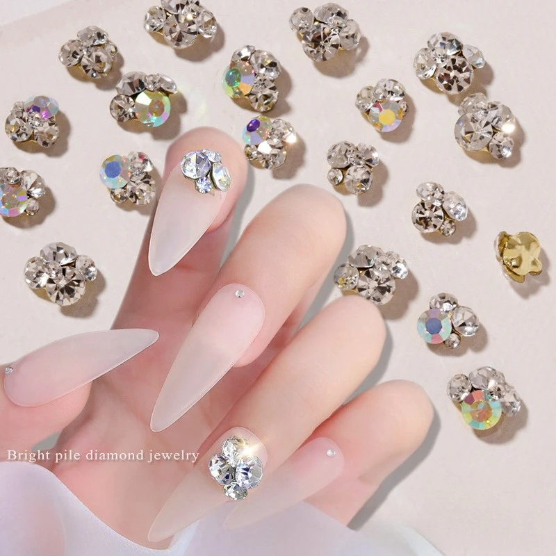 10Pcs Pre‑made Cluster Nail Charms, Alloy Mixed Size Color Rhinestone Ornaments for DIY Manicure Nail Art Accessories