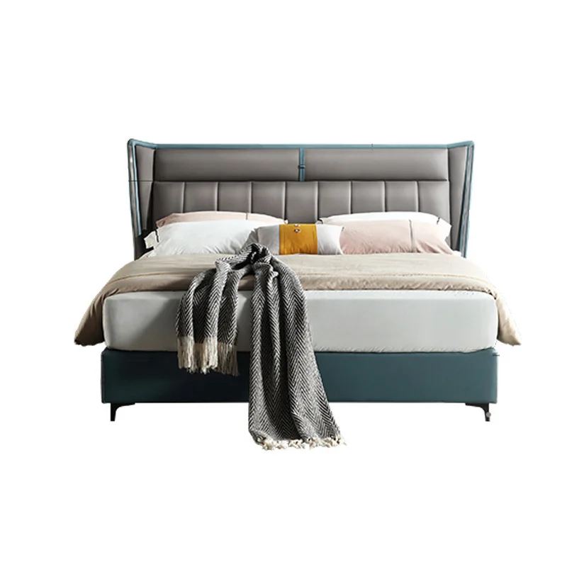 

Modern simple double light luxury master bedroom Italian design soft bag leather wedding bed 1.8m Nordic Italian minimalist