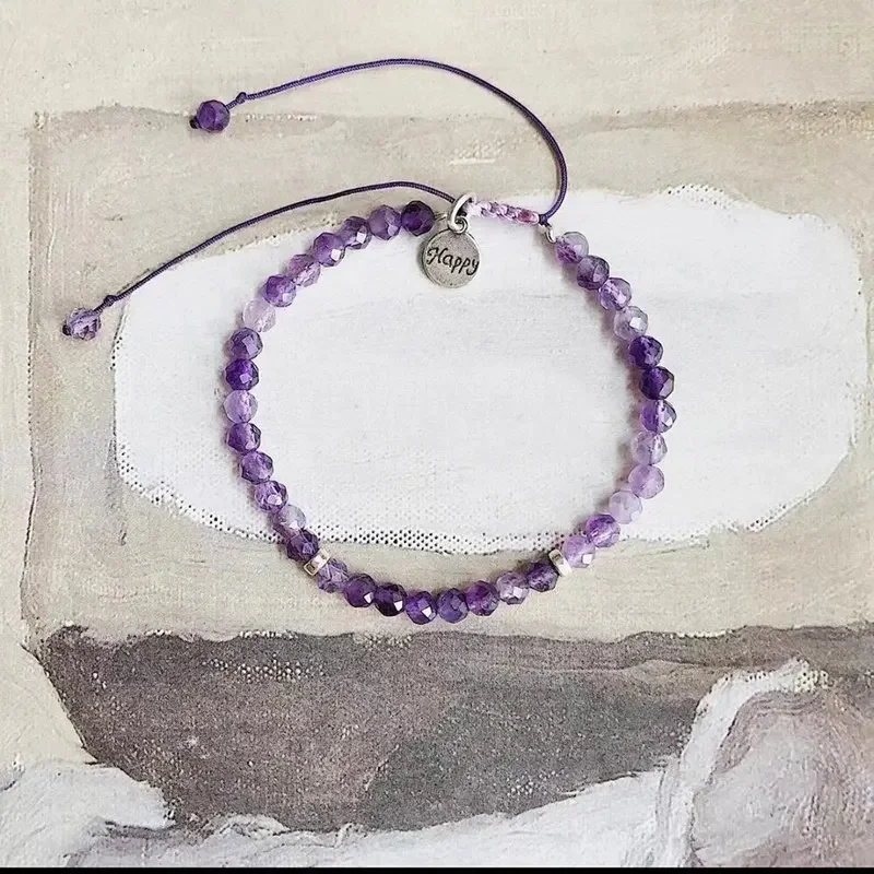 

Браслет из настоящего аметиста Happy Charm из стерлингового серебра 925 пробы, женские ювелирные изделия с камнями