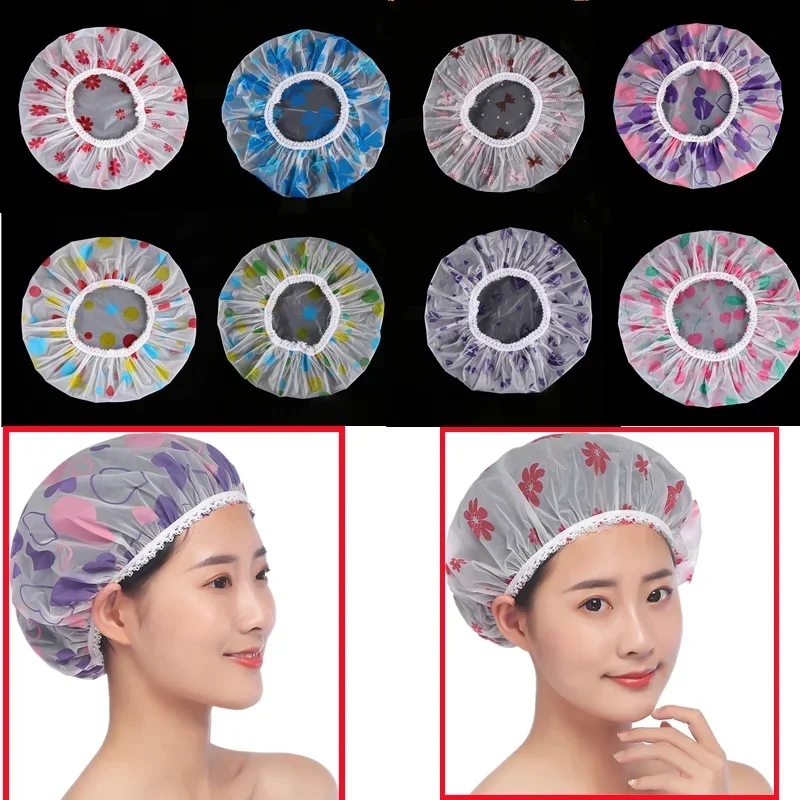 Reusable Shower Cap with Elastic Band Waterproof & Thicken Bathing Hat for Women Perfect for Hair Salon & Home Use