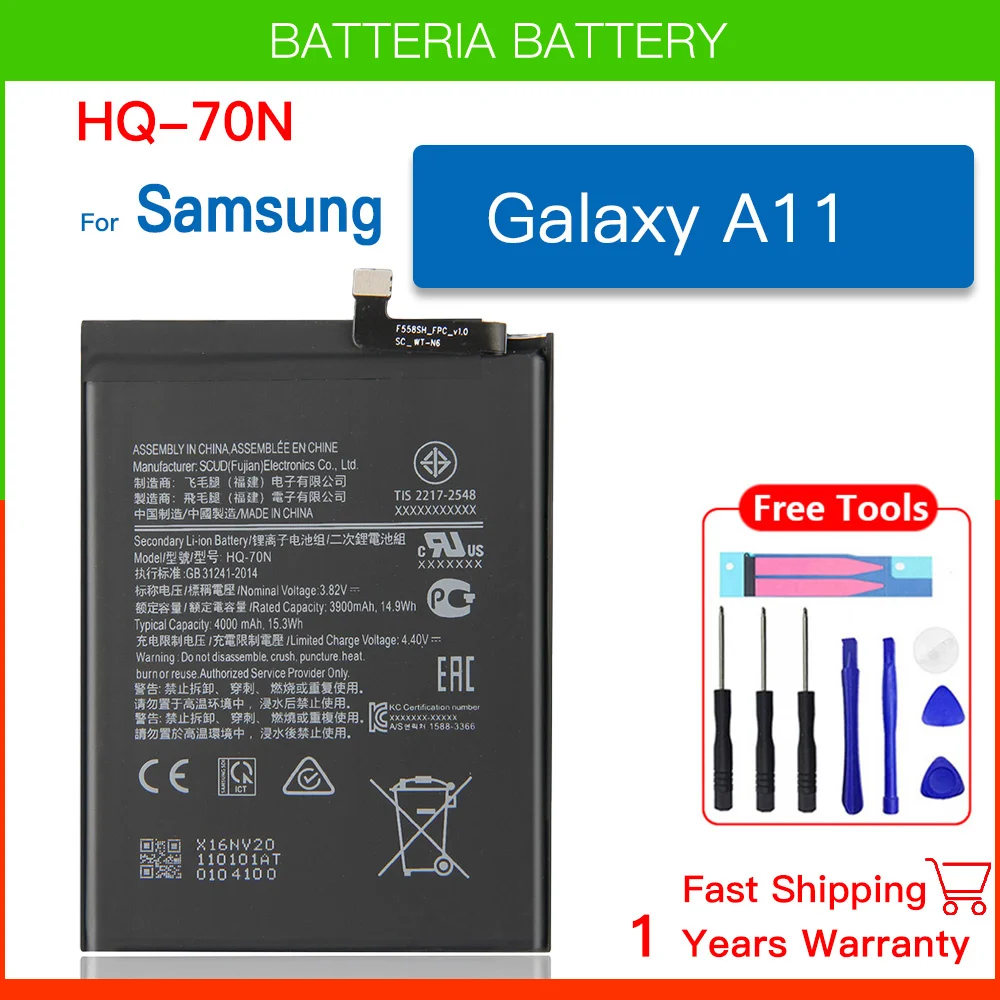 

Brand new HQ-70N 4000mAh Replacement Battery For Samsung Galaxy A11 A115 SM-A115 Mobile phone Batteria+ Tools