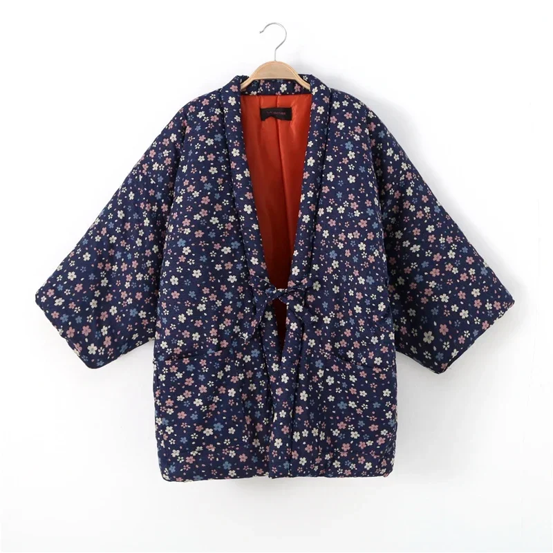 Hanten Jacket Women Japan Style Winter Kimono Cardigan Cotton Femme Yukata Vintage Folk Style Asian Clothes Pajamas Ladies