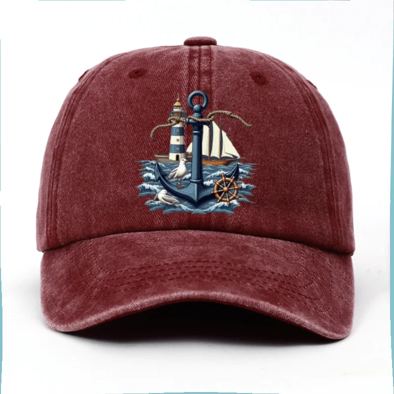Nautical Anchor Lighthouse Sailor Print Baseball Cap Casual Cotton Adjustable Strap Hat