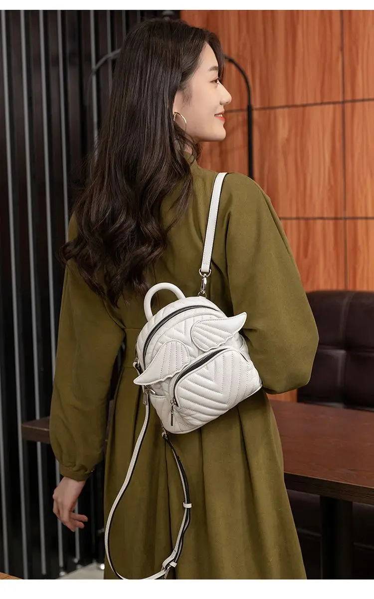 JIAERDI Harajuku Wing Mini Backpack Women Sweet Fairycore Aesthetic Leather Chic White Backpacks Ladies Lolita Cute Y2k Mochila