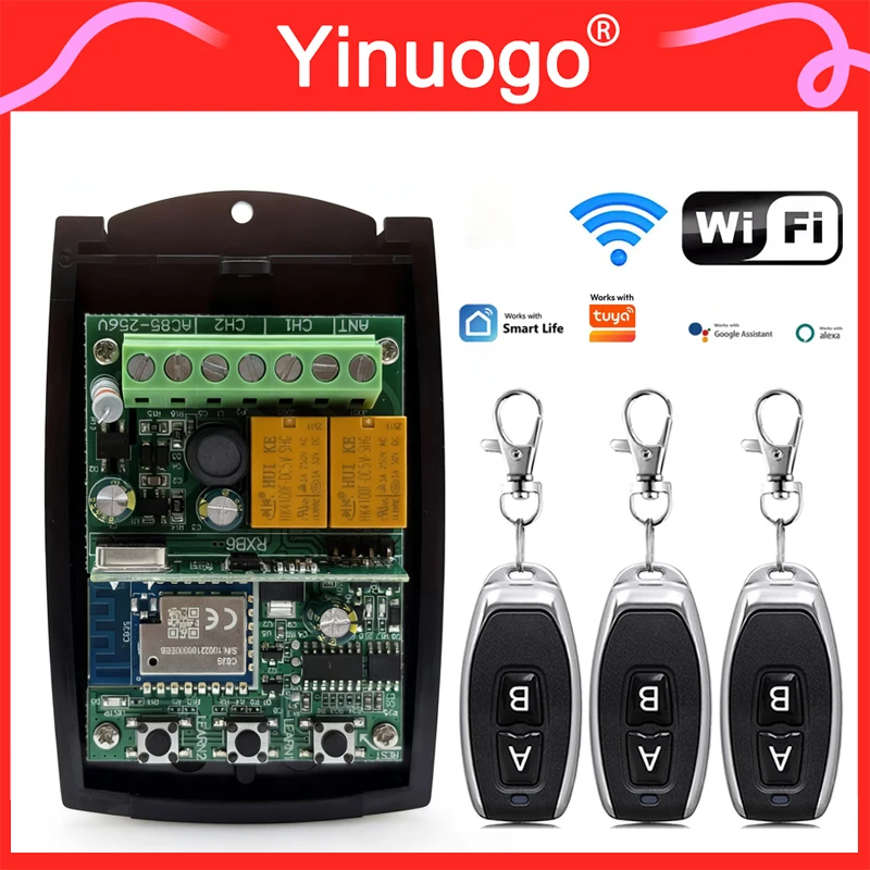 For 433MHz Fixed Code / Rolling Code Work with Tuya APP WIFI Receiver 2CH 433.92MHz Garage Door Remote Controller Receiver