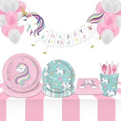Unicorn Themed Disposable Party Paper Cutlery Cute Rainbow Pony Plate Cup Napkin for Birthday Wedding Baby Shower Party Supplies