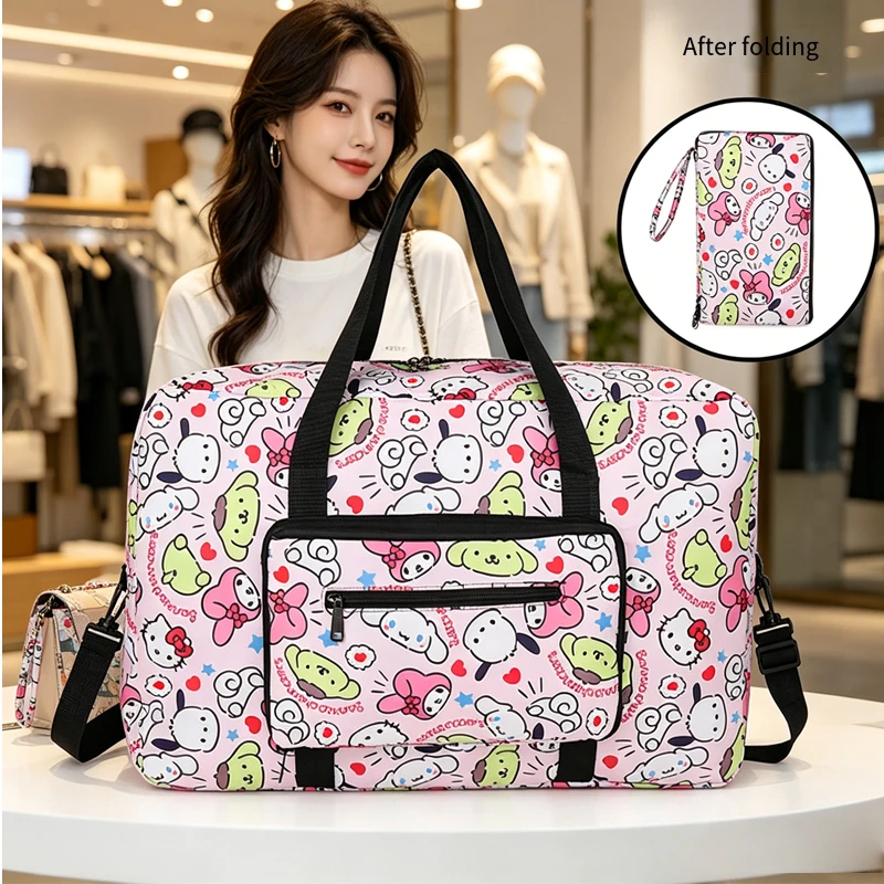 

Hello Kittys Travel Bag Foldable Storage Bag Anime Portable Trolley Luggage Large Capacity Oxford Cloth Luggage Bag