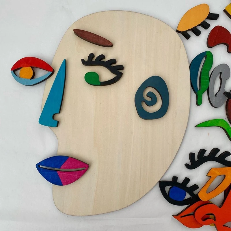 Wooden Montessori Puzzles, 26 Part Picasso Modern Art Puzzle, Colored Face Art Educational Stem Toy -Wooden Toddler Durable