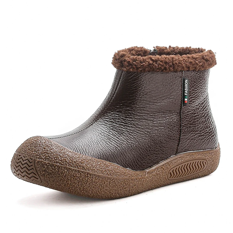 Genuine Leather Warm Cotton Boots Ankle Boots Cowhide Soft Botton Surface Winter Thick Sole Mother Shoes