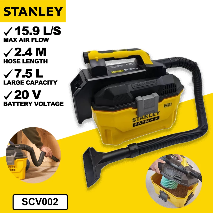 STANLEY Vacuum Cleaner Rechargeable 20v 7.5L  Wet-Dry Vacuum Cleaner Dust for Car Home Cleaning Construction Site SCV002