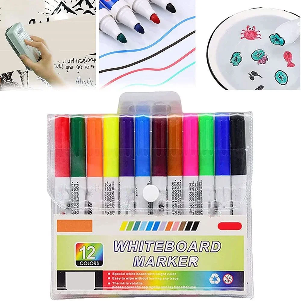 8-12 Pcs Magical Water Painting Pen Whiteboard Markers Floating Water Drawing Colorful Mark Pen Montessori Early Education Toy