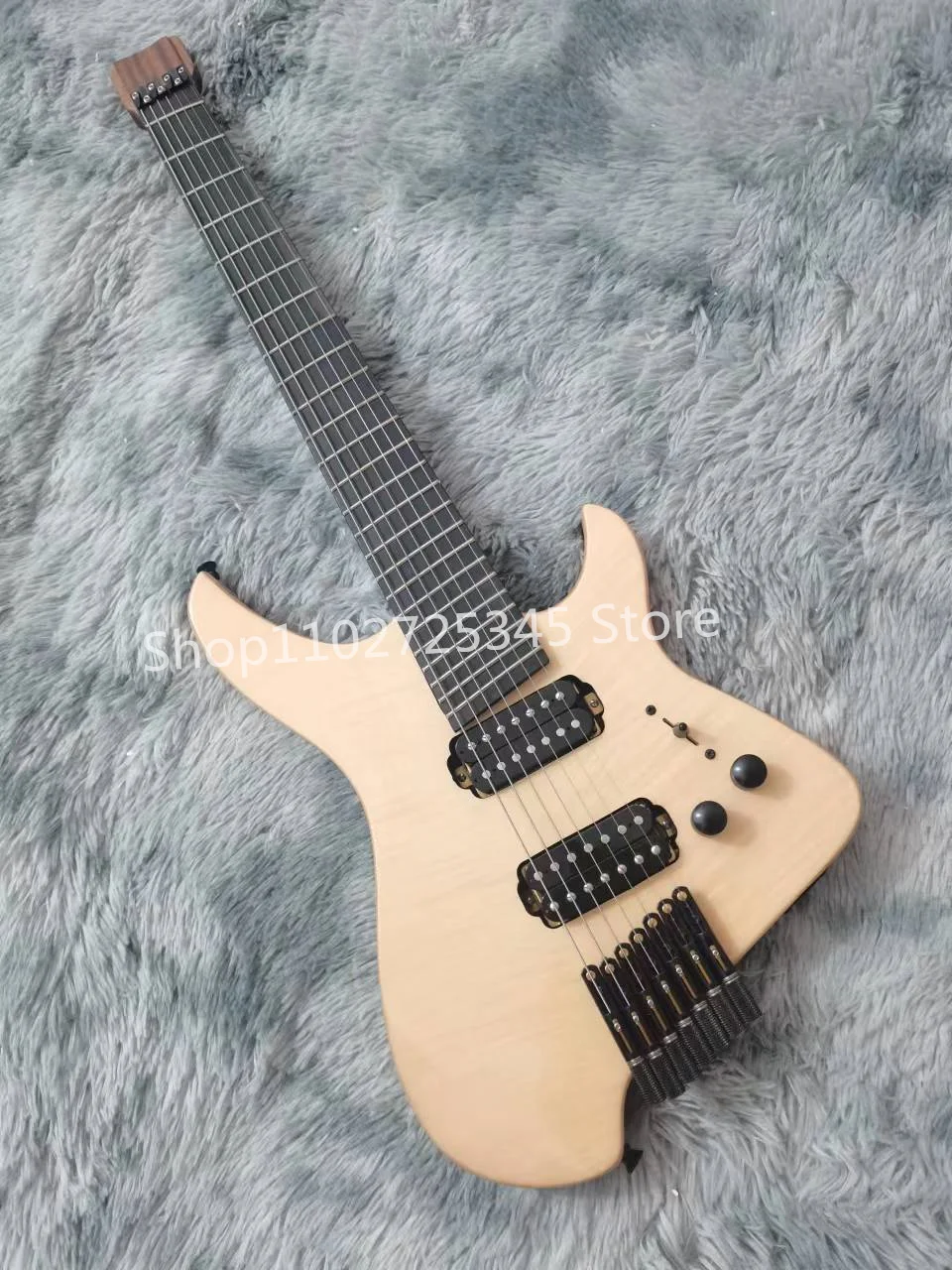 

Headless Electric Guitar with Ebony Fingerboard, 7 Strings, Walnut Neck, Tiger Maple Surface, Black Accessories, Free Shipping