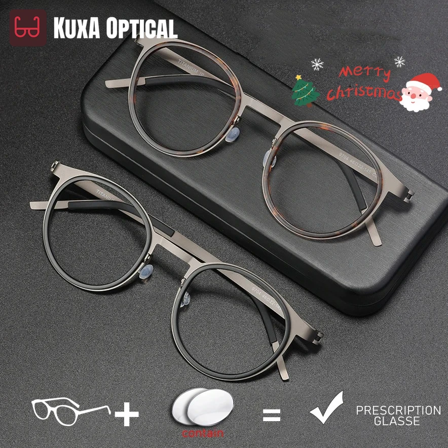 

KUXA для отдыха, круглая мужская оправа в стиле ретро, сверхлегкие титановые очки, очки по рецепту, очки для близорукости и дальнозоркости, антибликовые очки