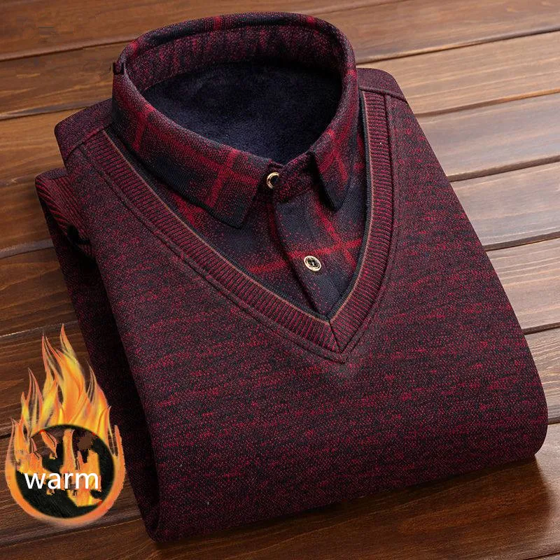 Autumn And Winter Men\'s Plush Warm Thick Sweater High Guality Fashion New Collar Shirt Jumper Sweater A variety of color