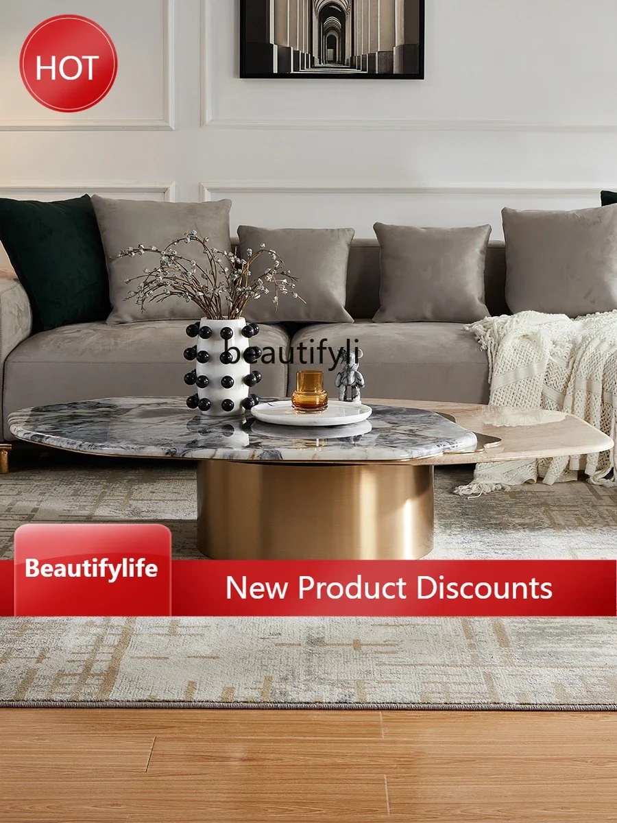 

A57 Italian-Style Light Luxury Living Room Marble Coffee Table Modern High-Grade Design High-End Elegant Polygon Table