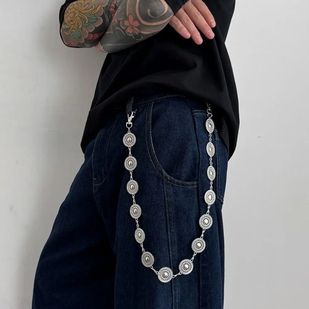 Cool Jeans Catena Disco rotondo Catena in vita Perline in lega di zinco Catena per cintura punk Hip Hop Harajuku Pantaloni Catena Steet