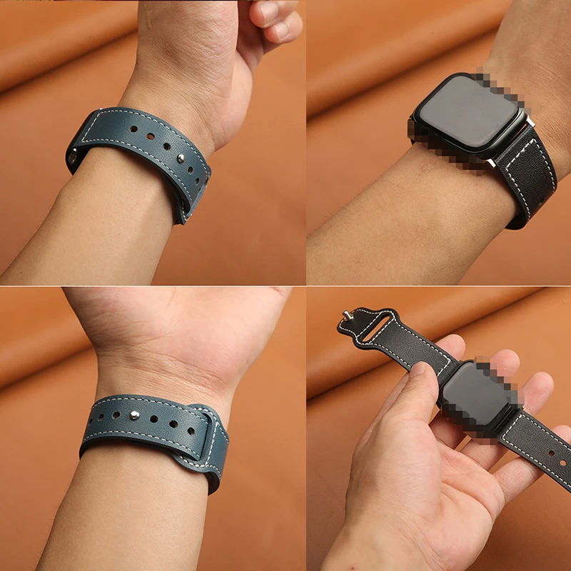 アップルウォッチ用レザーブレスレット,44mmおよび40mm, 41mm, 45mm, 42mm, 38mmウルトラ2, 49mm, iwatchシリーズ9,3,5,6 se、7、8