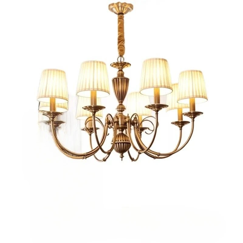 All Copper Chandelier Retro Living Room Lamp Simple European Bedroom Dining Room Light Villa Neoclassical Multi Head
