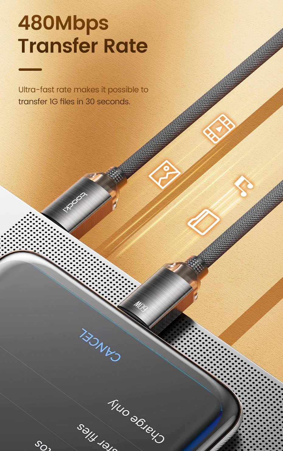 Toocki PD60W Type C to USB C Cable Fast Charge Mobile Cell Phone Charging Cord Wire For Xiaomi Samsung Huawei Macbook PC Table