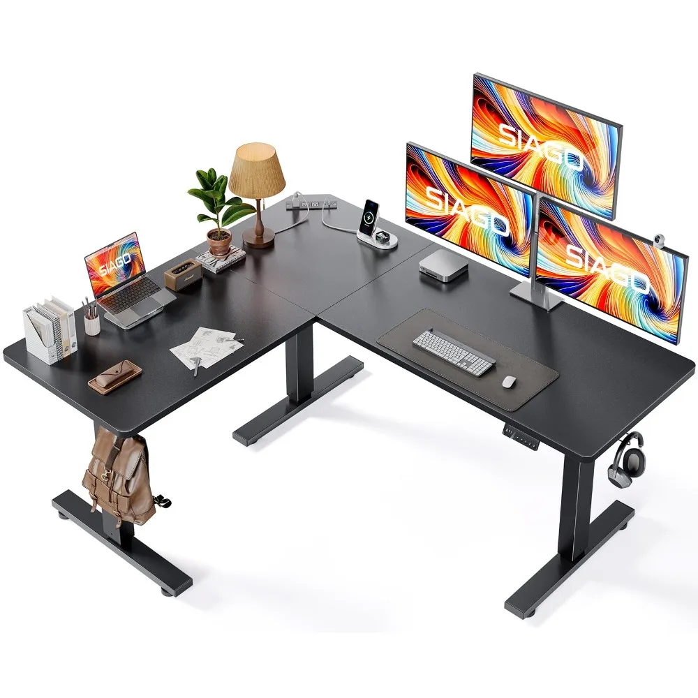 L-Shaped Standing Desk - 63 x 55 Inch Adjustable Corner Standing Desk with Charging Station - L Shape Sit Stand Table