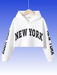 Spring and autumn children's sutured hoodie girls simple double sleeve letter print fashion casual short white hoodie