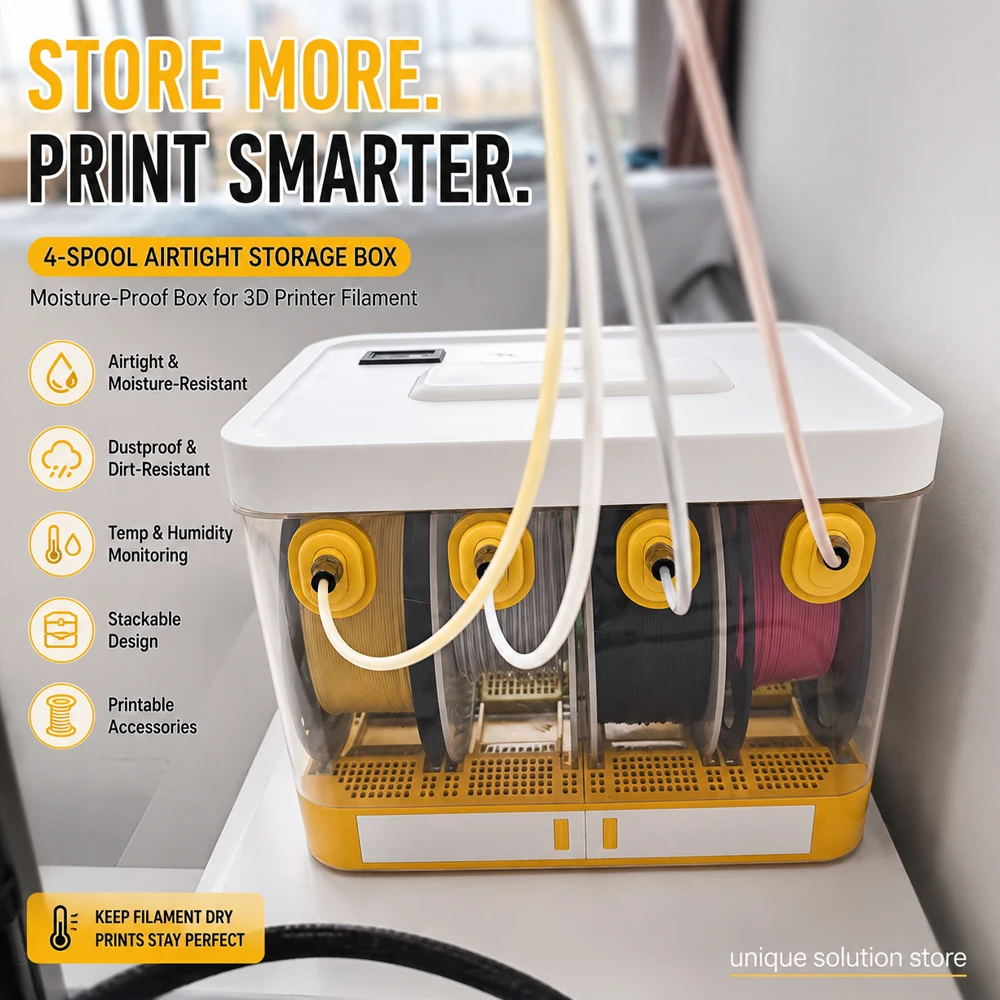 4-Spool 3D Printer Filament Dry Box Airtight Moisture-Proof Storage Container Organizer Ready to Use for PLA PETG ABS TPU