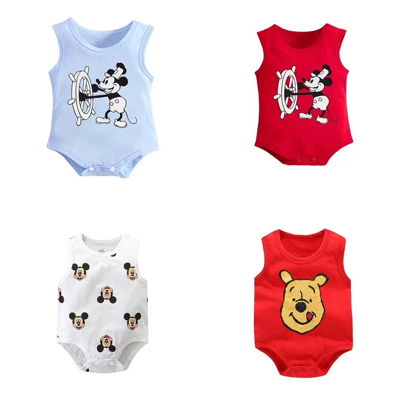 

Летние комбинезоны для маленьких мальчиков, детские боди с принтом Микки Мауса и Винни-Пуха для новорожденных, комбинезон для девочек, От 0 до 2 лет