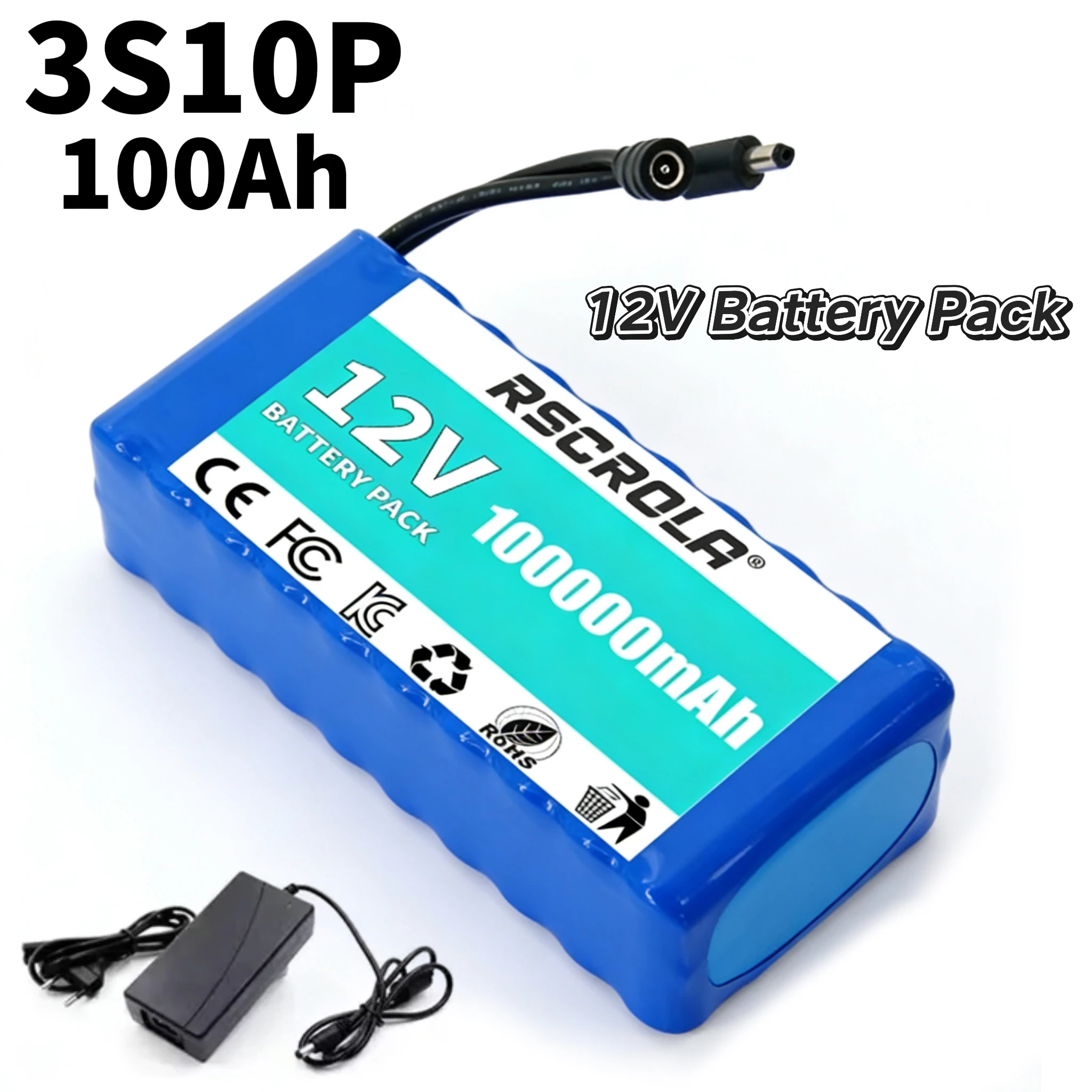 

12V 100Ah 3S10P 18650 Li-ion Battery Pack with Smart BMS for Solar Storage Electric Scooter Power Station