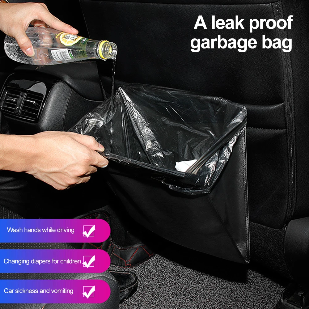 Car Garbage Bag Waterproof Magnetic Adsorption Storage Bag Seat Hanging Trash Can Leather Storage Pocket Leak-proof Car Trash